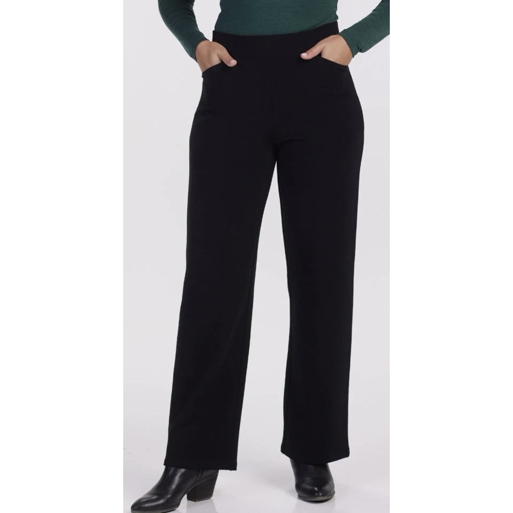 Woolx Ellie Petite Medium Black Pull On Pants Minimalist Wide Leg Quiet Luxury